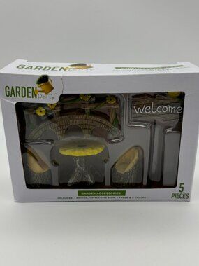 Garden Party 5pc Accessories Decor Set, Bridge Welcome Sign Table Chairs NEW